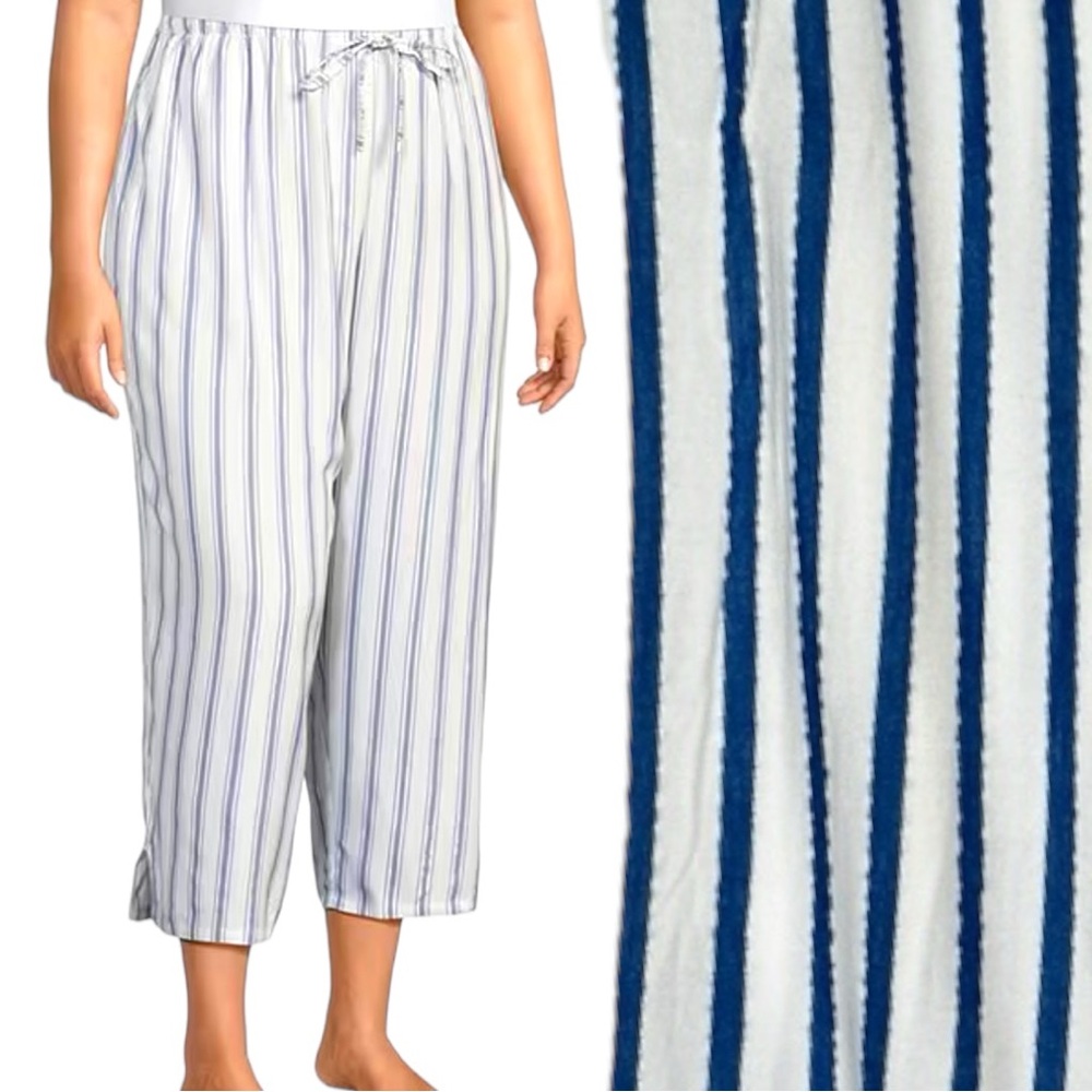 Nottiblanche Plus 2X Striped Drawstring Tie Coordinating Woven rayon Capri Pant